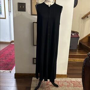Eileen Fisher Black Sleeveless Button-Up Dress